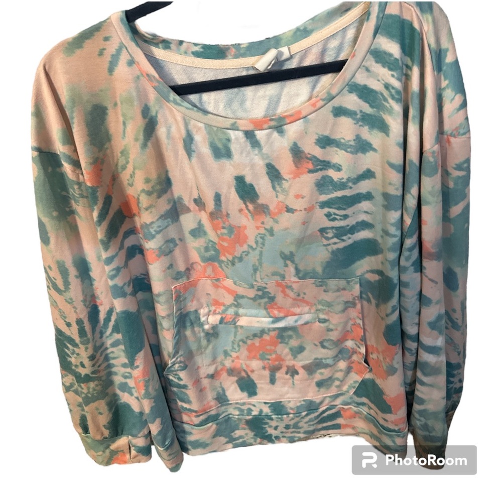 ADY P tie dyed white pink turquoise sweatshirt with kangaroo pocket soft size 3x